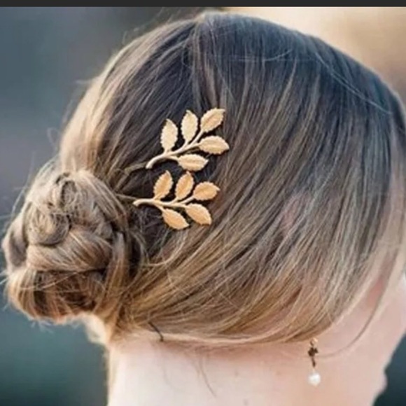 NEW 2 Piece Gold Leaf Hair Pin Set - Picture 2 of 5